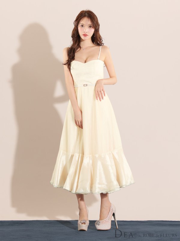 画像3: Lサイズあり【DEA./ディア】シフォン/ キャミ/ ベルトデザイン/ フレア/ ミモレ丈/ ミディアムドレス/ キャバドレス[OF08]