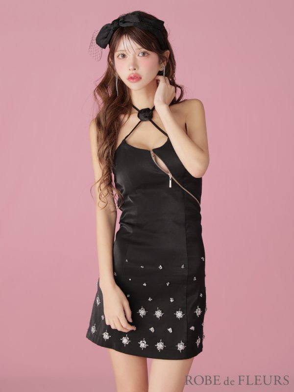 画像5: XSサイズあり【ROBE de FLEURS/ローブドフルール】サテンチュールリボン/ クロスネック/ タイト/ ミニドレス/ キャバドレス[OF08]