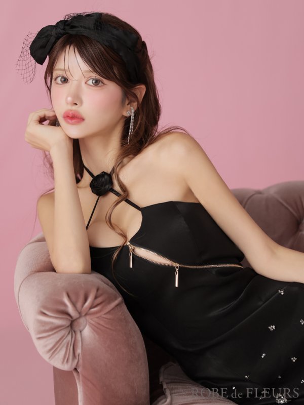 画像6: XSサイズあり【ROBE de FLEURS/ローブドフルール】サテンチュールリボン/ クロスネック/ タイト/ ミニドレス/ キャバドレス[OF08]