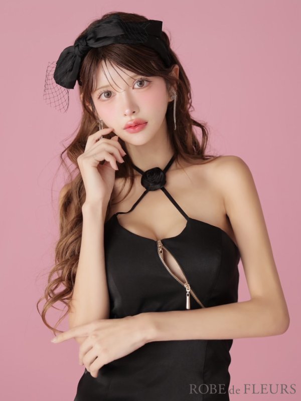 画像7: XSサイズあり【ROBE de FLEURS/ローブドフルール】サテンチュールリボン/ クロスネック/ タイト/ ミニドレス/ キャバドレス[OF08]