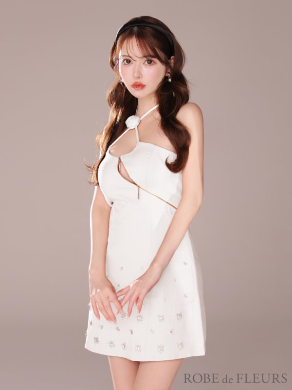 画像9: XSサイズあり【ROBE de FLEURS/ローブドフルール】サテンチュールリボン/ クロスネック/ タイト/ ミニドレス/ キャバドレス[OF08]