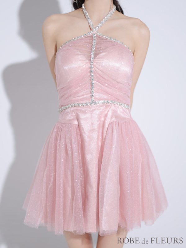 画像12: XSサイズあり【ROBE de FLEURS/ローブドフルール】バレエコア/ ラメチュール/ ビジュー/ フレア/ ミニドレス/ キャバドレス[OF08]