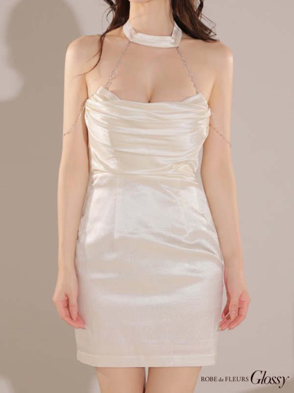 画像12: XSサイズあり【Glossy/グロッシー】2way/ サテン/ ホルタ-/ バックリボン/ ネック/ ミニ/ キャバドレス/ ミニドレス/ キャバドレス[OF08]