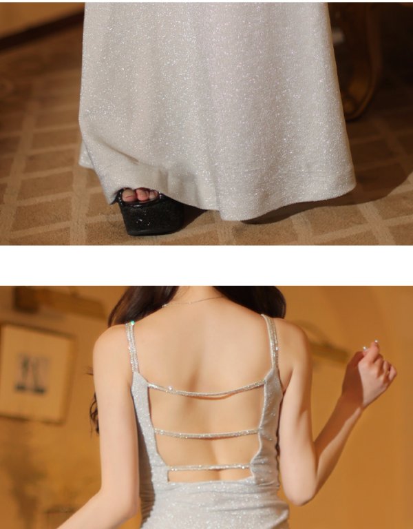 画像14: 【Glossy/グロッシー】バックオープン/ サイドリボン/ ラメニット/ ロング/ キャバドレスlong[OF08]