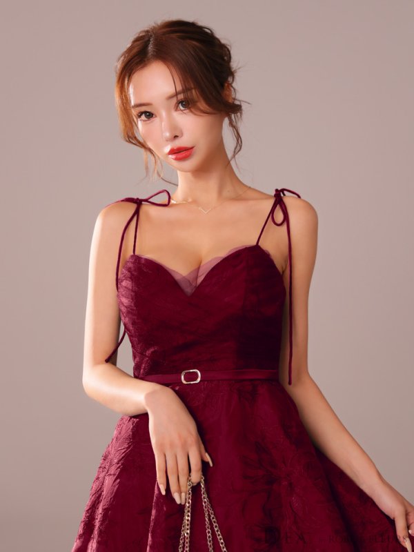 画像4: XS-Lサイズあり【DEA./ディア】花柄刺繍/ オーガンジー/ フレア/ ワンピース/ ミモレ丈/ ミディアムドレス/ キャバドレス long[OF08]