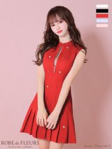 XSサイズあり【ROBE de FLEURS/ローブドフルール】ハートビジュー/ バストジップ/ プリーツ/ フレア/ ミニドレス/ キャバドレス[OF2]