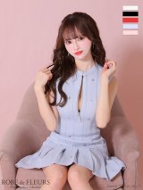 XSサイズあり【ROBE de FLEURS/ローブドフルール】ハートビジュー/ バストジップ/ プリーツ/ フレア/ ミニドレス/ キャバドレス[OF2]