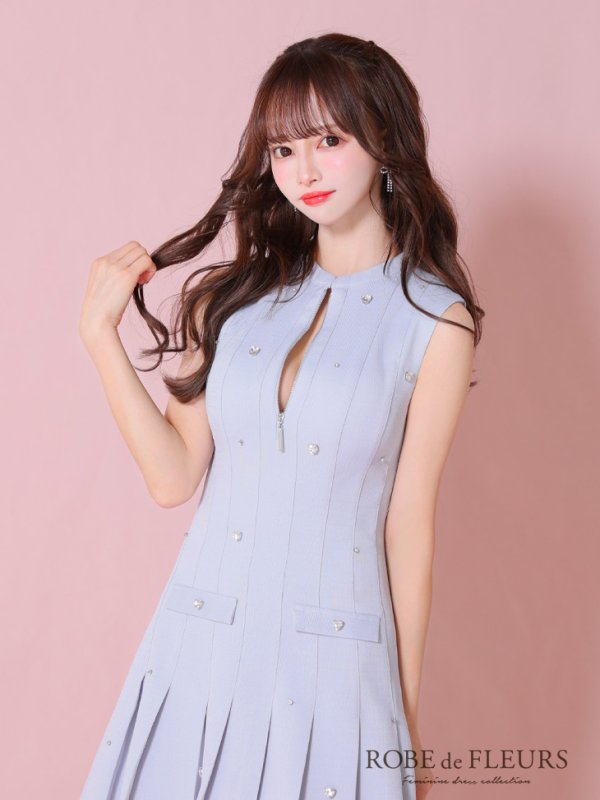 画像32: XSサイズあり【ROBE de FLEURS/ローブドフルール】ハートビジュー/ バストジップ/ プリーツ/ フレア/ ミニドレス/ キャバドレス[OF08]
