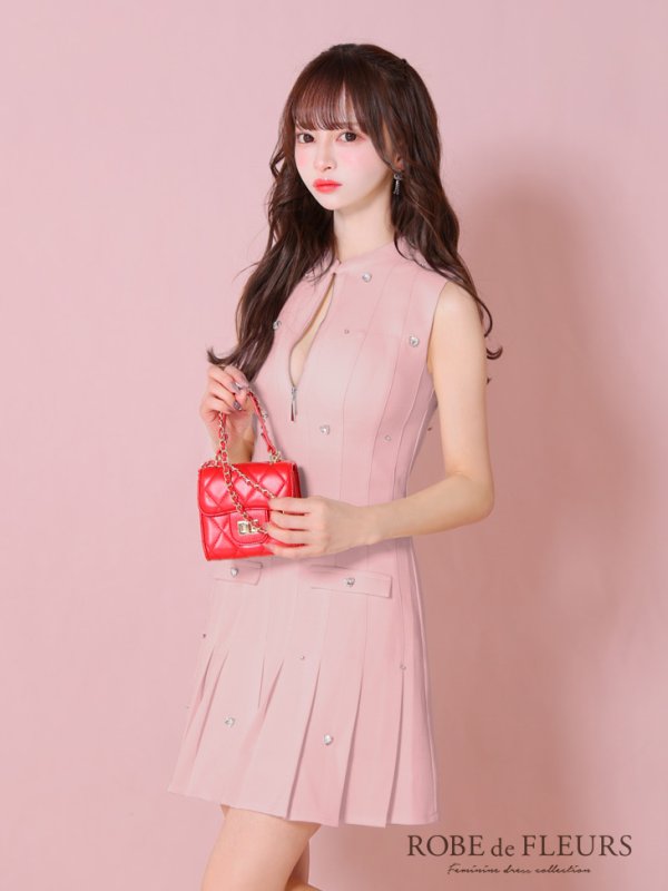 画像35: XSサイズあり【ROBE de FLEURS/ローブドフルール】ハートビジュー/ バストジップ/ プリーツ/ フレア/ ミニドレス/ キャバドレス[OF08]