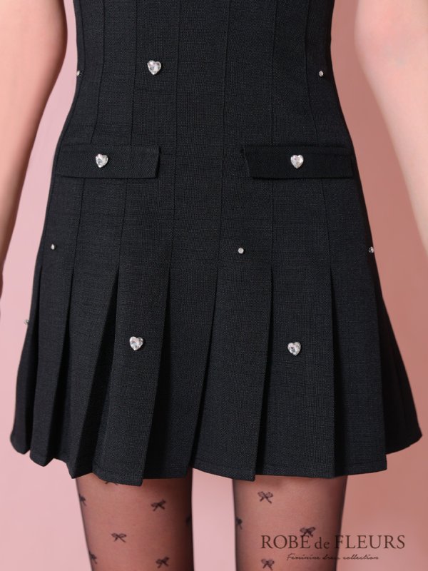 画像28: XSサイズあり【ROBE de FLEURS/ローブドフルール】ハートビジュー/ バストジップ/ プリーツ/ フレア/ ミニドレス/ キャバドレス[OF08]