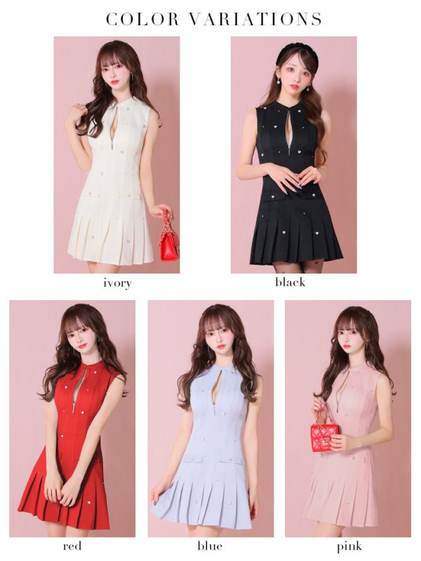 画像22: XSサイズあり【ROBE de FLEURS/ローブドフルール】ハートビジュー/ バストジップ/ プリーツ/ フレア/ ミニドレス/ キャバドレス[OF08]