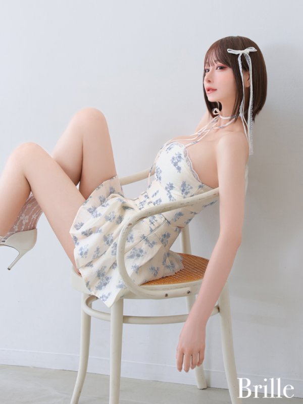 画像2: 【予約商品/5月下旬発送予定】XSサイズあり【brille/ブリエ】【ROBE de FLEURS/ローブドフルール】フラワージャガード/ リボンチョーカー/ フレア/ セットアップ/ ミニドレス/ キャバドレス[OF2]