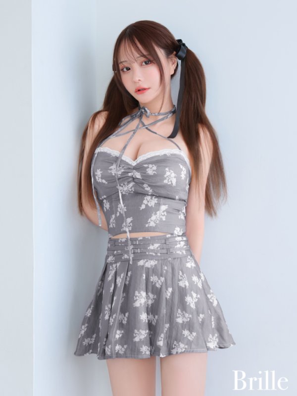 画像2: 【予約商品/5月下旬発送予定】XSサイズあり【brille/ブリエ】【ROBE de FLEURS/ローブドフルール】フラワージャガード/ リボンチョーカー/ フレア/ セットアップ/ ミニドレス/ キャバドレス[OF2]