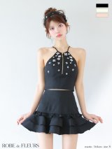 【予約商品/5月中旬発送予定】XSサイズあり【ROBE de FLEURS/ローブドフルール】ホルターネック/ バストジップ/ ビジュー/ フレア/ ツーピース/ セットアップ/ ミニドレス/ キャバドレス[OF2]