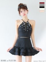 XSサイズあり【ROBE de FLEURS/ローブドフルール】ホルターネック/ バストジップ/ ビジュー/ フレア/ ツーピース/ セットアップ/ ミニドレス/ キャバドレス[OF08]