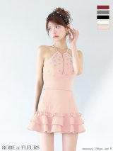 XSサイズあり【ROBE de FLEURS/ローブドフルール】ホルターネック/ バストジップ/ ビジュー/ フレア/ ツーピース/ セットアップ/ ミニドレス/ キャバドレス[OF08]