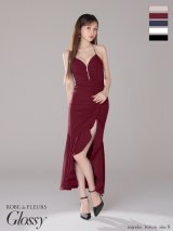 XSサイズあり【ROBE de FLEURS Glossy/ローブ・ド・フルール グロッシー】ラメ/ フリル/ スリット/ キャミ/ ロングドレス/ キャバドレス long[OF2]