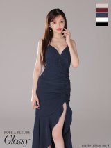XSサイズあり【ROBE de FLEURS Glossy/ローブ・ド・フルール グロッシー】ラメ/ フリル/ スリット/ キャミ/ ロングドレス/ キャバドレス long[OF2]