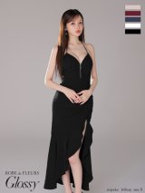 XSサイズあり【ROBE de FLEURS Glossy/ローブ・ド・フルール グロッシー】ラメ/ フリル/ スリット/ キャミ/ ロングドレス/ キャバドレス long[OF2]