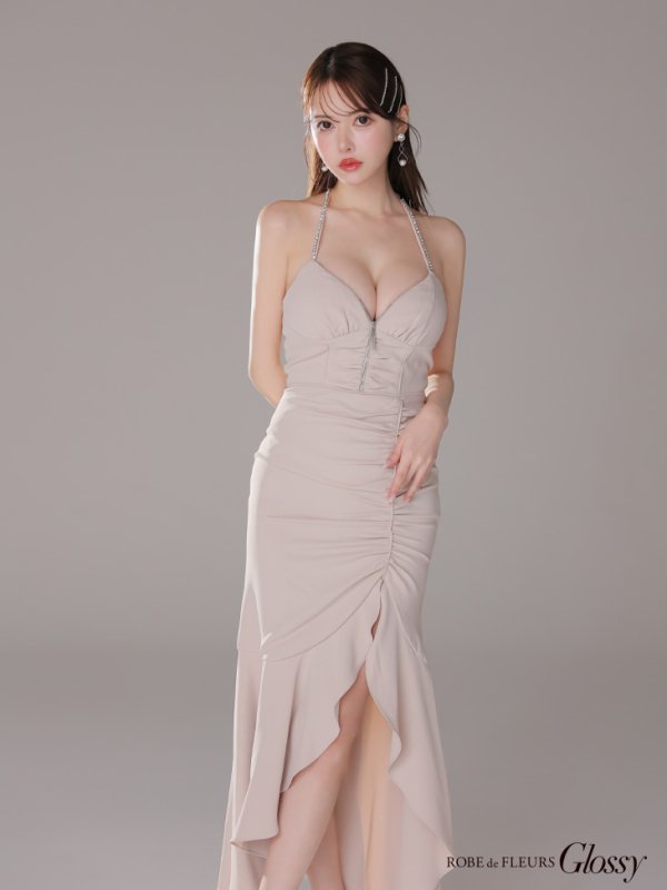 画像27: XSサイズあり【Glossy/グロッシー】ラメ/ フリル/ スリット/ キャミ/ ロングドレス/ キャバドレス long[OF08]