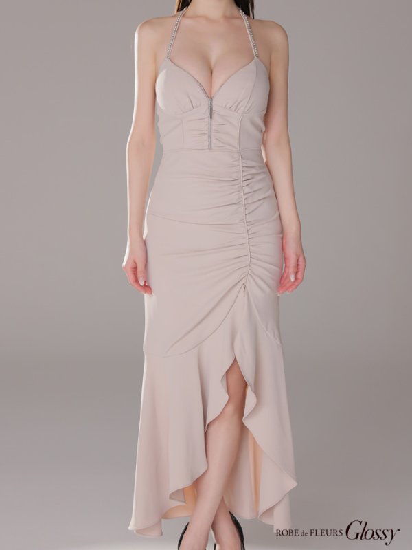 画像30: XSサイズあり【Glossy/グロッシー】ラメ/ フリル/ スリット/ キャミ/ ロングドレス/ キャバドレス long[OF08]