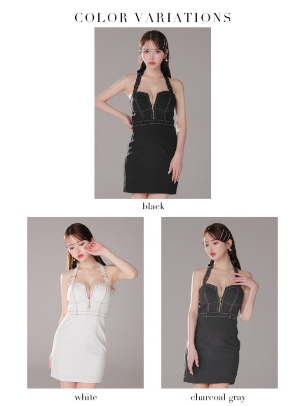 画像14: XSサイズあり【Glossy/グロッシー】バックリボンホルター/ ステッチ/ バストジップ/ タイト/ ミニドレス/ キャバドレス[OF08]