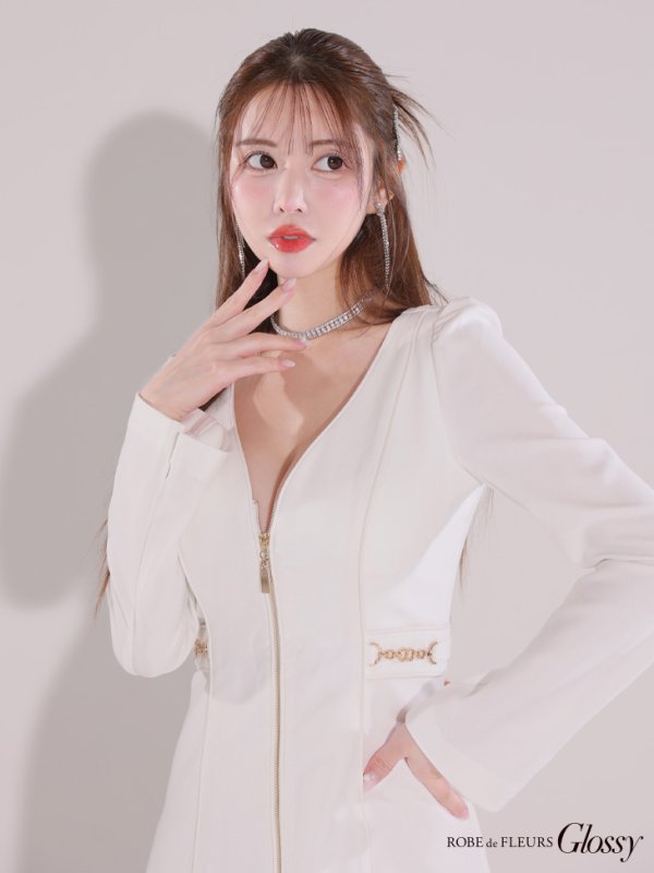 画像17: XSサイズあり【Glossy/グロッシー】センタージップデザイン/ ロングスリーブ/ シンプル/ ミニドレス/ キャバドレス[OF08]