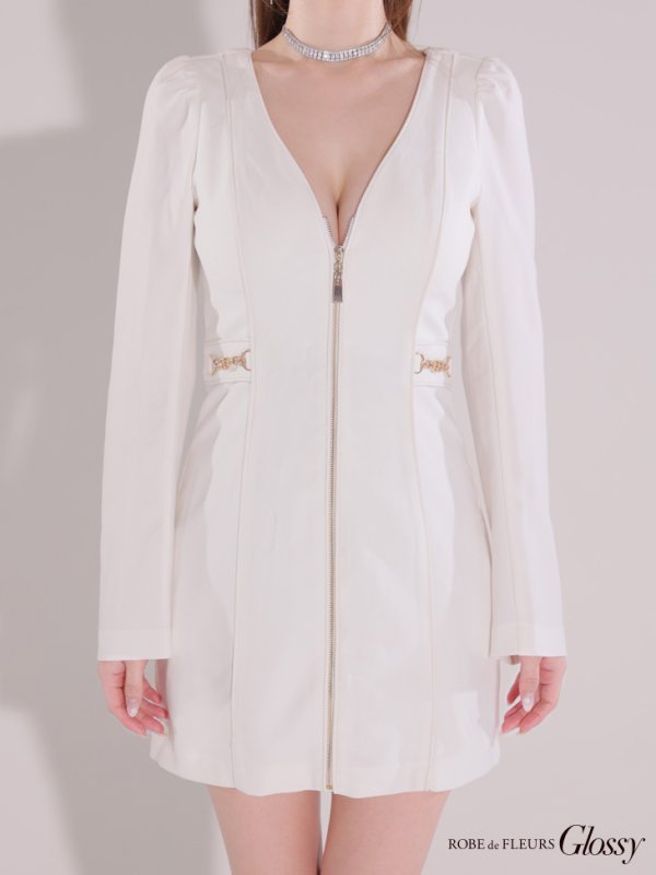 画像19: XSサイズあり【Glossy/グロッシー】センタージップデザイン/ ロングスリーブ/ シンプル/ ミニドレス/ キャバドレス[OF08]