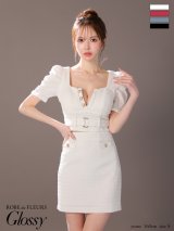 XSサイズあり【ROBE de FLEURS Glossy/ローブ・ド・フルール グロッシー】パフスリーブ/ フロントボタン/ セットアップ/ ミニドレス/ キャバドレス[OF2]【一部予約商品/6月上旬発送予定】