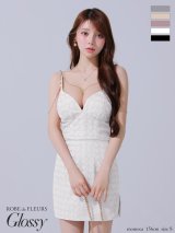 XSサイズあり【ROBE de FLEURS Glossy/ローブ・ド・フルール グロッシー】チェーン付き/ ラメツイル/ セットアップ/ タイト/ ミニドレス/ キャバドレス[OF2]