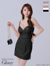 XSサイズあり【ROBE de FLEURS Glossy/ローブ・ド・フルール グロッシー】チェーン付き/ ラメツイル/ セットアップ/ タイト/ ミニドレス/ キャバドレス[OF2]