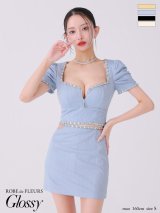 XSサイズあり【ROBE de FLEURS Glossy/ローブ・ド・フルール グロッシー】ビジュー/ リブニット/ ウエストシアー/ タイト/ セットアップ/ ミニドレス/ キャバドレス[OF2]