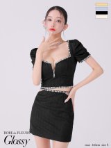 XSサイズあり【ROBE de FLEURS Glossy/ローブ・ド・フルール グロッシー】ビジュー/ リブニット/ ウエストシアー/ タイト/ セットアップ/ ミニドレス/ キャバドレス[OF2]