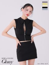 XSサイズあり【ROBE de FLEURS Glossy/ローブ・ド・フルール グロッシー】バックオープン/ フロントジップ/ タイト/ セットアップ/ ミニドレス/ キャバドレス[OF2]