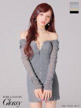 【予約商品/6月上旬発送予定】XSサイズあり【ROBE de FLEURS Glossy/ローブ・ド・フルール グロッシー】オフショル/ ラメチュール/ センタージップ/ ミニドレス/ キャバドレス[OF2]