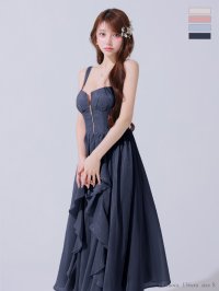 【予約商品/5月下旬発送予定】Lサイズあり【DEA.by ROBE de FLEURS/ディアバイローブドフルール】サテン/ フリル/ バストジップ/ フレア/ ロング/ ワンピース/ ミモレ丈/ ミディアムドレス/ キャバドレス long[OF2]