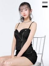 【予約商品/5月下旬発送予定】XSサイズあり【ROBE de FLEURS Glossy/ローブ・ド・フルール グロッシー】2way/ ストライプ/ ジップ/ タイト/ ミニドレス/ キャバドレス[OF2]