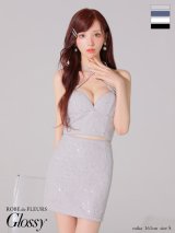 【予約商品/6月中旬発送予定】XSサイズあり【ROBE de FLEURS Glossy/ローブ・ド・フルール グロッシー】スパンコール/ ラメツイル/ セットアップ/ ミニドレス/ キャバドレス[OF2]