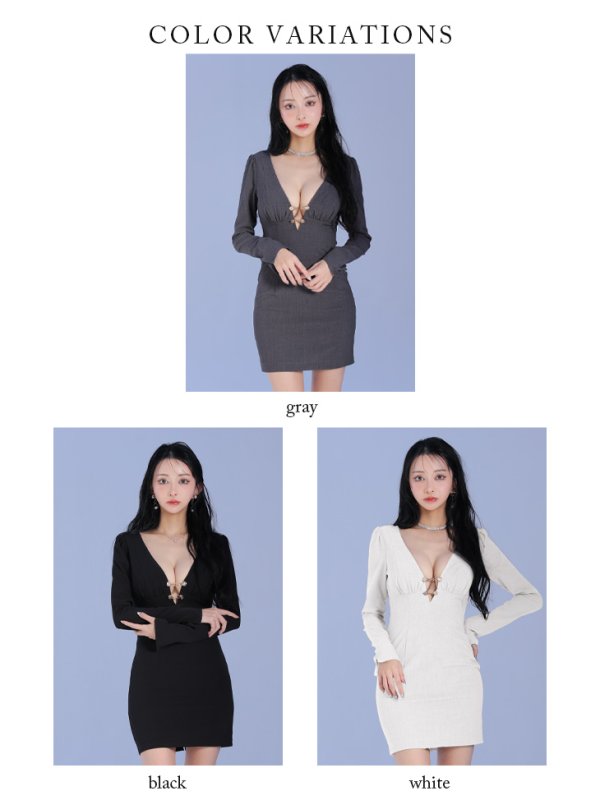 画像14: XS-Lサイズあり【Glossy/グロッシー】バストカット/ ロングスリーブ/ タイト/ ミニドレス/ キャバドレス[OF08]