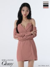 【予約商品/8月下旬発送予定】XSサイズあり【Glossy/グロッシー】2way/ オフショル/ テーラード/ タイト/ ミニドレス/ キャバドレス[OF2]