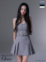 【予約商品/７月下旬発送予定】XSサイズあり【Glossy/グロッシー】センタージップ/ ベルト/ セットアップ/ プリーツ/ フレア/ ミニドレス/ キャバドレス[OF2]