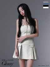 【予約商品/７月下旬発送予定】XSサイズあり【Glossy/グロッシー】センタージップ/ ベルト/ セットアップ/ プリーツ/ フレア/ ミニドレス/ キャバドレス[OF2]