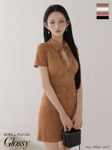 【予約商品/9月上旬発送予定】XSサイズあり【Glossy/グロッシー】スエード/ バストカット/ 半袖/ ミニドレス/ キャバドレス[OF08]