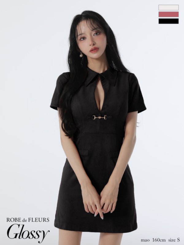 画像2: 【予約商品/9月上旬発送予定】XSサイズあり【Glossy/グロッシー】スエード/ バストカット/ 半袖/ ミニドレス/ キャバドレス[OF08]