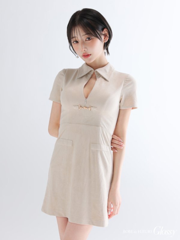 画像2: 【予約商品/9月上旬発送予定】XSサイズあり【Glossy/グロッシー】スエード/ バストカット/ 半袖/ ミニドレス/ キャバドレス[OF08]