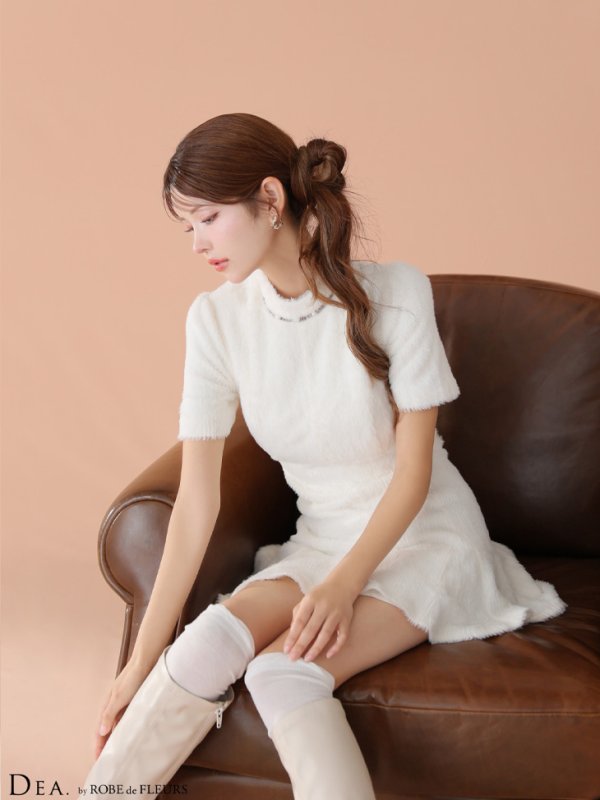 画像5: XSサイズあり【DEA./ディア】バックオープン/ 起毛ニット/ フレア/ ミニドレス/ キャバドレス[OF08]