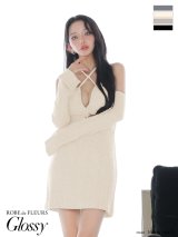 【予約商品/11月上旬発送予定】XSサイズあり【Glossy/グロッシー】ラメリブニット/ カッティング/ オフショル/ タイト/ ミニドレス/ キャバドレス[OF08]