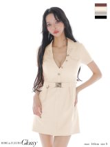 【予約商品/10月下旬発送予定】XS-Lサイズあり【Glossy/グロッシー】Vネック/ バストカット/ ベルト付き/ タイト/ ミニドレス/ キャバドレス[OF08]
