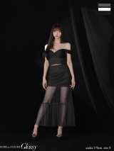 【予約商品/12月下旬発送予定】【Glossy/グロッシー】チュール/ ラメニット/ オフショル/ ツーピース/ ロングドレス/ キャバドレス[OF08]