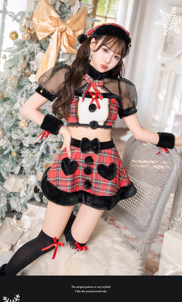 画像4: 【即日発送】【クリスマスコスプレ6点セット】【Malymoon/マリームーン】ラブリーチェックブラックサンタ【フリーサイズ/1カラー】[OF03]